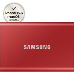 2TB Samsung Portable SSD T7 Rot (MU-PC2T0R/WW) - externe SSD für PC/Mac 