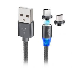 SBS Kabel USB-A auf USB-C und micro USB mit magnetischem Stecker 1m 