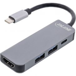 InLine Multifunktions-Hub USB 3.2 Gen.1, 2x USB-A 5Gb/s + HDMI 4K/30Hz + USB Typ-C PD 87W 