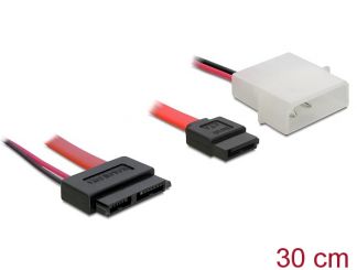0,3m Kabel Slim SATA Buchse > SATA 7 Pin + 2 Pin Strom Stecker 
