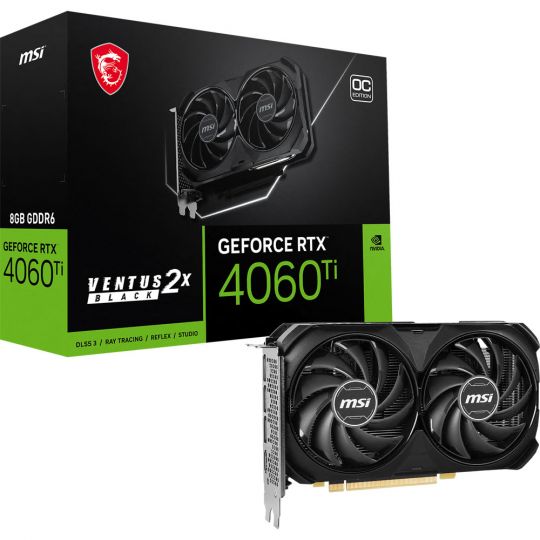 MSI GeForce RTX 4060 Ti Ventus 2X Black 8G OC Grafikkarte - DLSS 3 fähig 