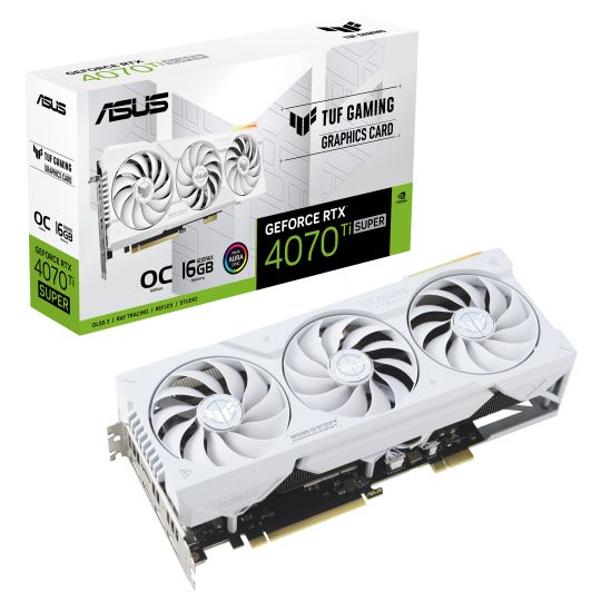 ASUS TUF Gaming GeForce RTX 4070 Ti SUPER OC BTF White, TUF-RTX4070TIS-O16G-BTF-WHITE Grafikkarte - DLSS 3 fähig 