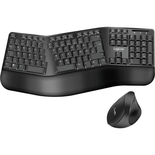 LogiLink Ergonomisches Funk-Tastatur-Maus-Set mit geteilter Tastatur Schwarz