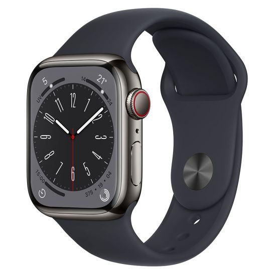 Apple Watch 8 (GPS + Cellular) 41mm Mitternacht Edelstahl / Sport Armband 