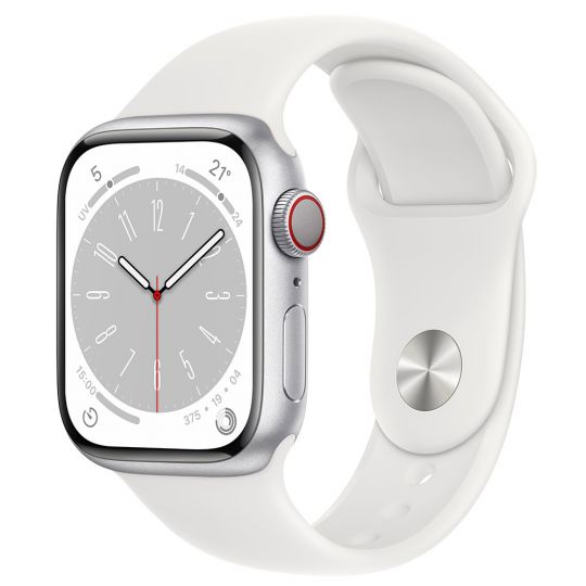 Apple Watch 8 (GPS + Cellular) 41mm Weiß Aluminium / Sport Band 