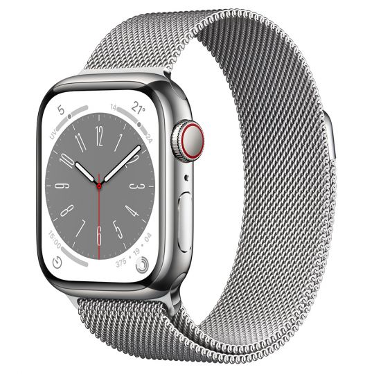 Apple Watch 8 (GPS + Cellular) 41mm Silber Edelstahl / Milanaise 