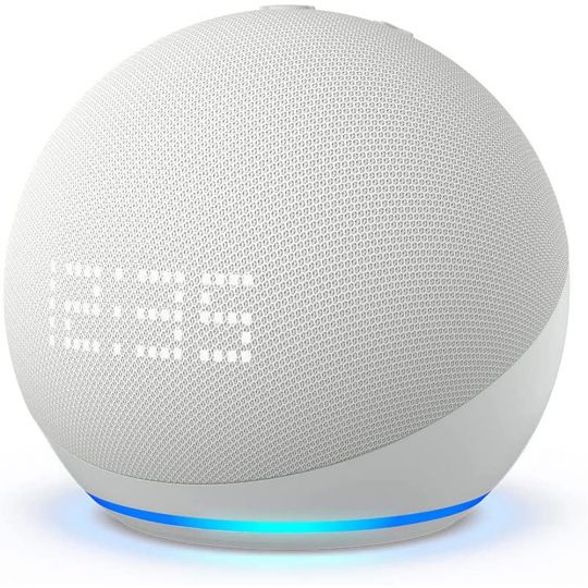 Amazon Echo Dot (5. Gen, 2022) mit Uhr | Smarter Bluetooth Lautsprecher mit Uhr und Alexa | Weiß 