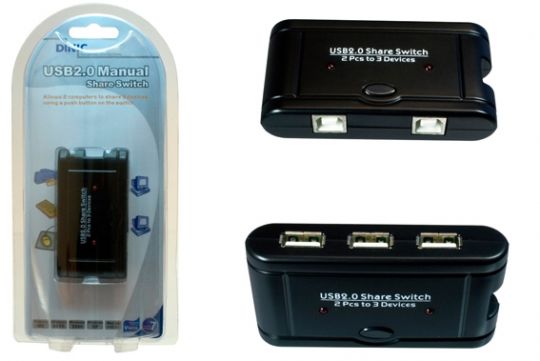 DINIC USB 2.0 Switch manuell 2 PC auf 3 USB 