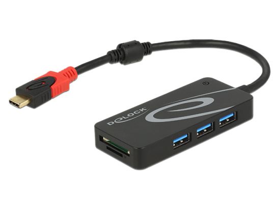Delock Externer USB 3.1 Gen 1 Hub USB Type-C™ > 3 x USB Typ-A + 2 Slot SD Card Reader 