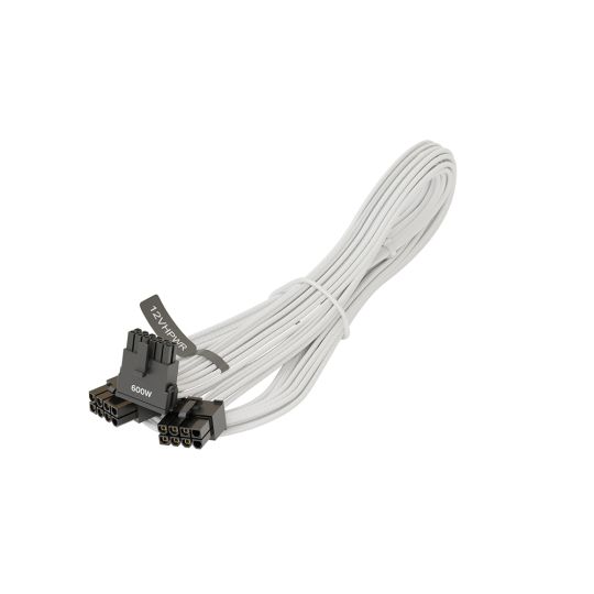 Seasonic 12VHPWR Cable, 600W PCIe 5.0 12VHPWR, 2x 8-Pin PCIe Stecker auf 16-Pin PCIe 5.0 12VHPWR Stecker, Adapterkabel, weiß, 90° gewinkelt, 75cm 