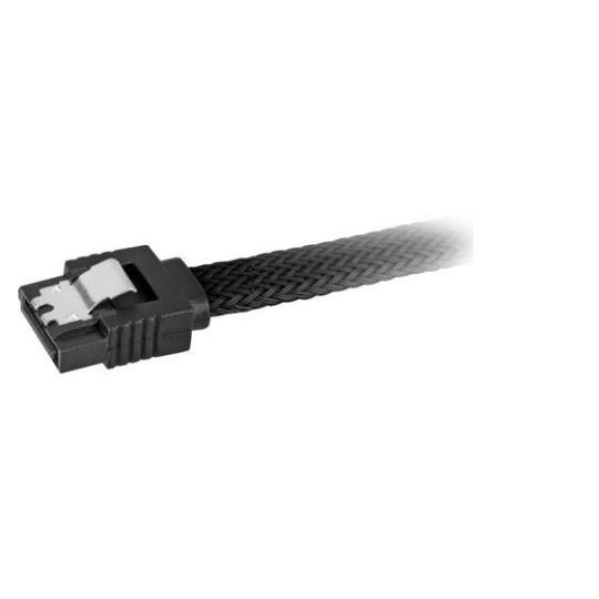 30cm SATA 6 Gb/s Kabel Schwarz gesleeved / ummantelt mit blickdichtem Gewebe / gerade Stecker mit Halteclip 