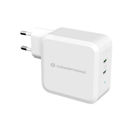 Conceptronic ALTHEA 2-Port 100W GaN USB-C PD-Ladegerät weiß 