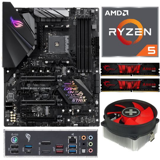 Aufrüstkit AMD Ryzen 5 2600 (6x 3,4GHz) + 16GB RAM + ASUS ROG Strix B450-F Gaming Mainboard 