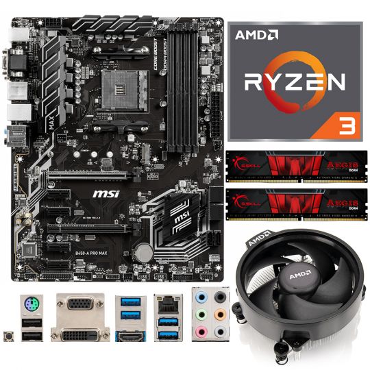Aufrüstkit AMD Ryzen 3 4300GE (4x 3,5GHz) + 16GB RAM + MSI B450-A Pro Max Mainboard 