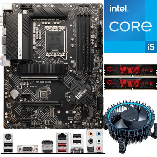 Aufrüstkit Intel i5-12400 (6x 2,5GHz) + 16GB RAM + MSI PRO B660-A DDR4 Mainboard 