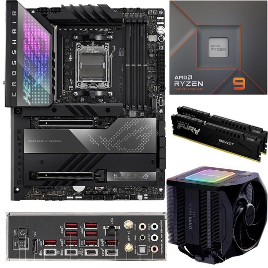Aufrüstkit AMD Ryzen 9 7950X3D (16x 4,5GHz) + 64GB RAM + ASUS ROG Crosshair X670E Hero Mainboard 