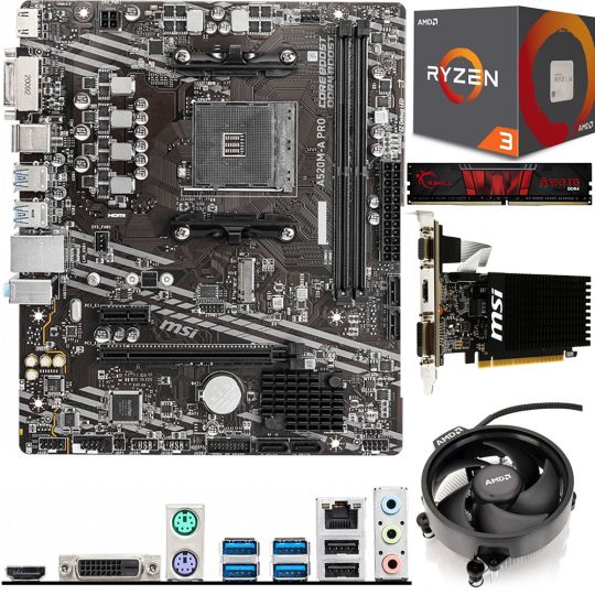 Aufrüstkit AMD Ryzen 5 4500 (6x 3,6GHz) + 8GB RAM + MSI A520M Pro Mainboard + MSI GeForce GT 710 Grafikkarte