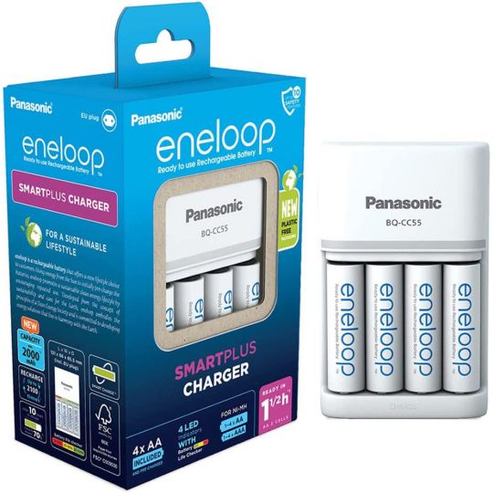 Panasonic eneloop BQ CC55 Ladegerät + 4x eneloop AA 2000mAh - Weiß 