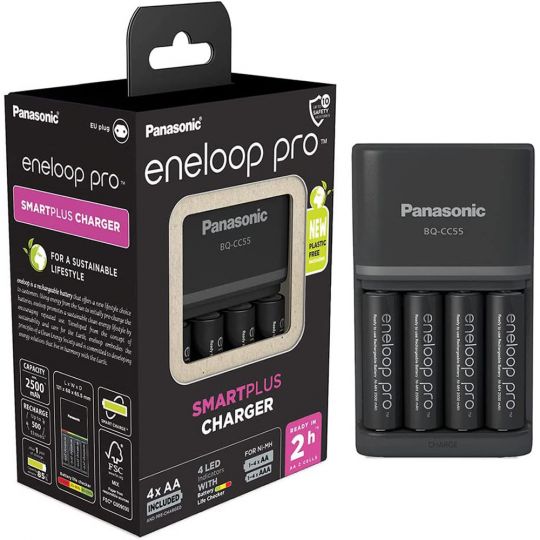 Panasonic eneloop BQ CC55 Ladegerät + 4x eneloop AA 2500mAh - Schwarz 