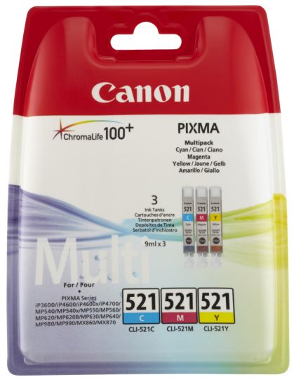 Canon Computer Multipack CLI-521 ARLT Gelb, | Magenta Cyan, Tintenpatrone