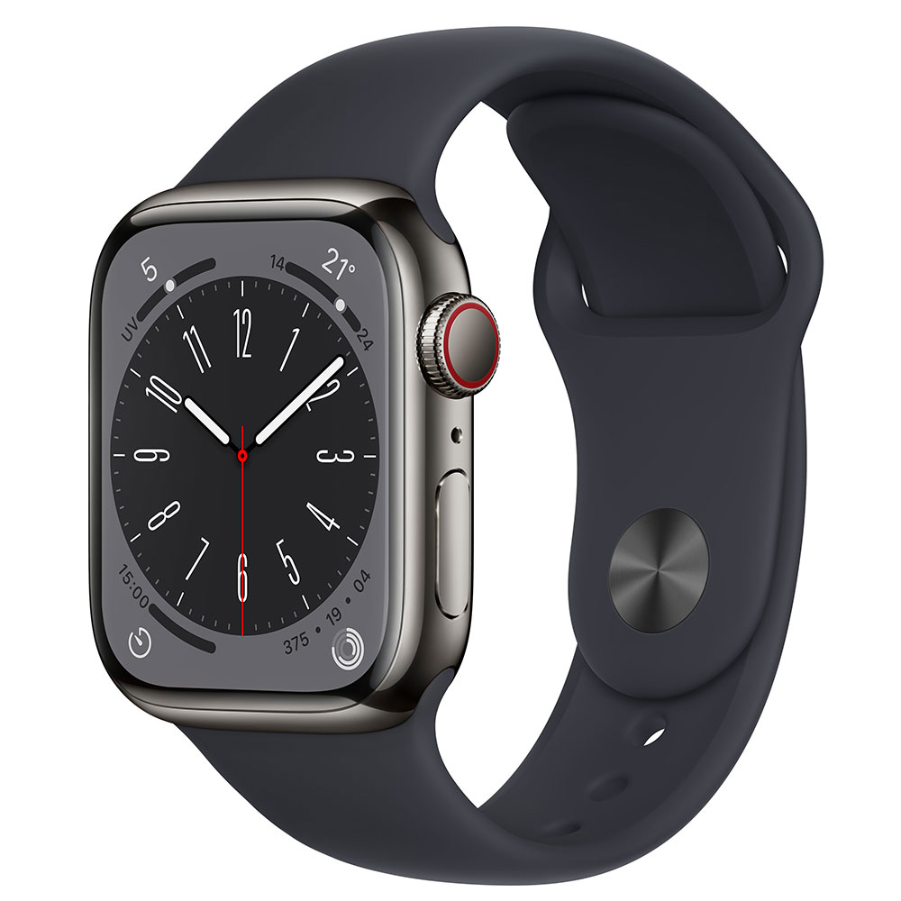 Apple Watch 8 (GPS + Cellular) 41mm Mitternacht Edelstahl / Sport Armband 
