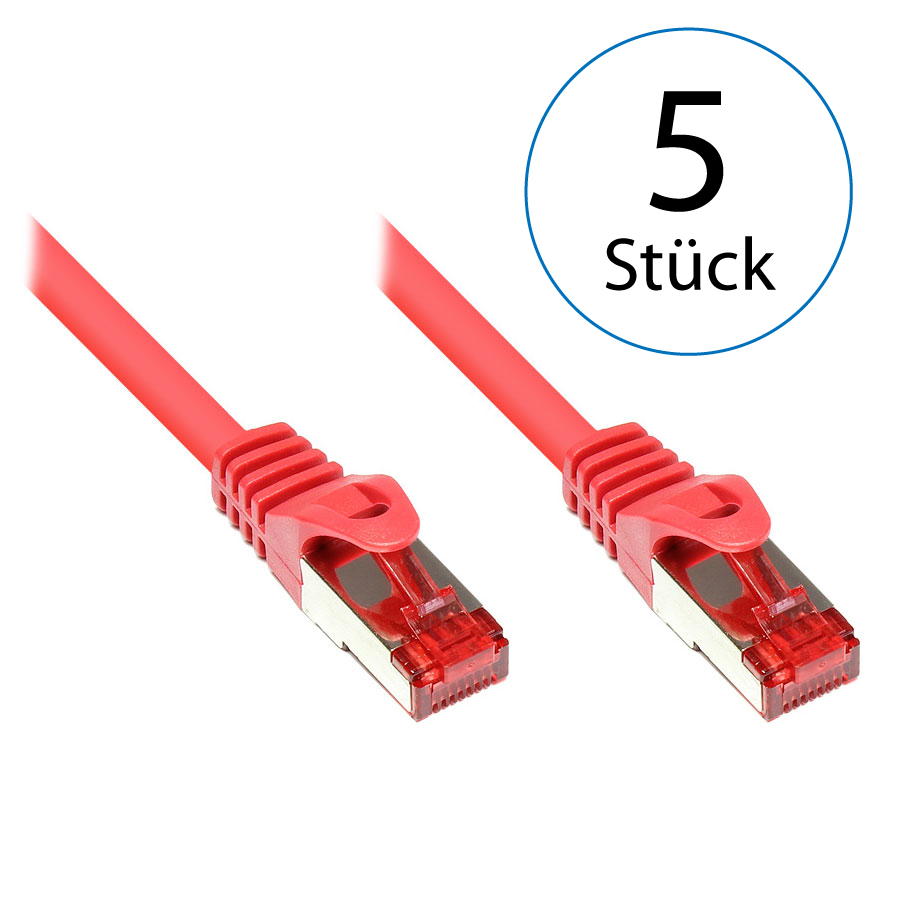 10,0m LAN Netzwerkkabel Cat.6 Rot - 5er Pack 