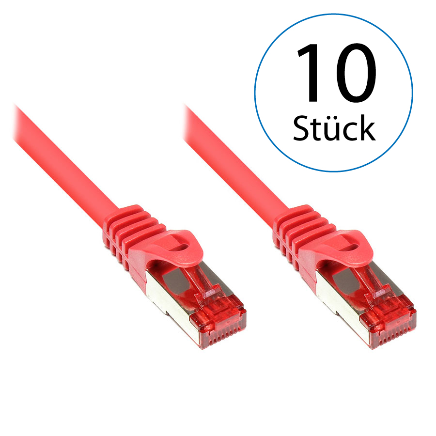 1,0m LAN Netzwerkkabel Cat.6 Rot - 10er Pack 