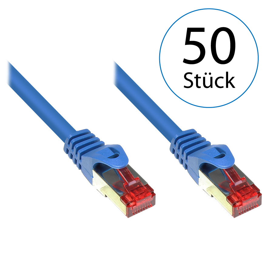 0,5m LAN Netzwerkkabel Cat.6 Blau - 50er Pack 
