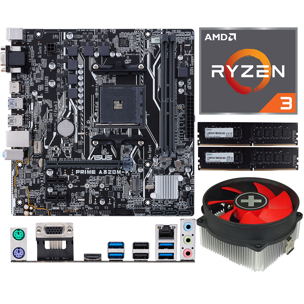 Aufrüstkit AMD Ryzen 3 3200G (4x 3,6GHz) + 8GB RAM + ASUS Prime A320M-K Mainboard 