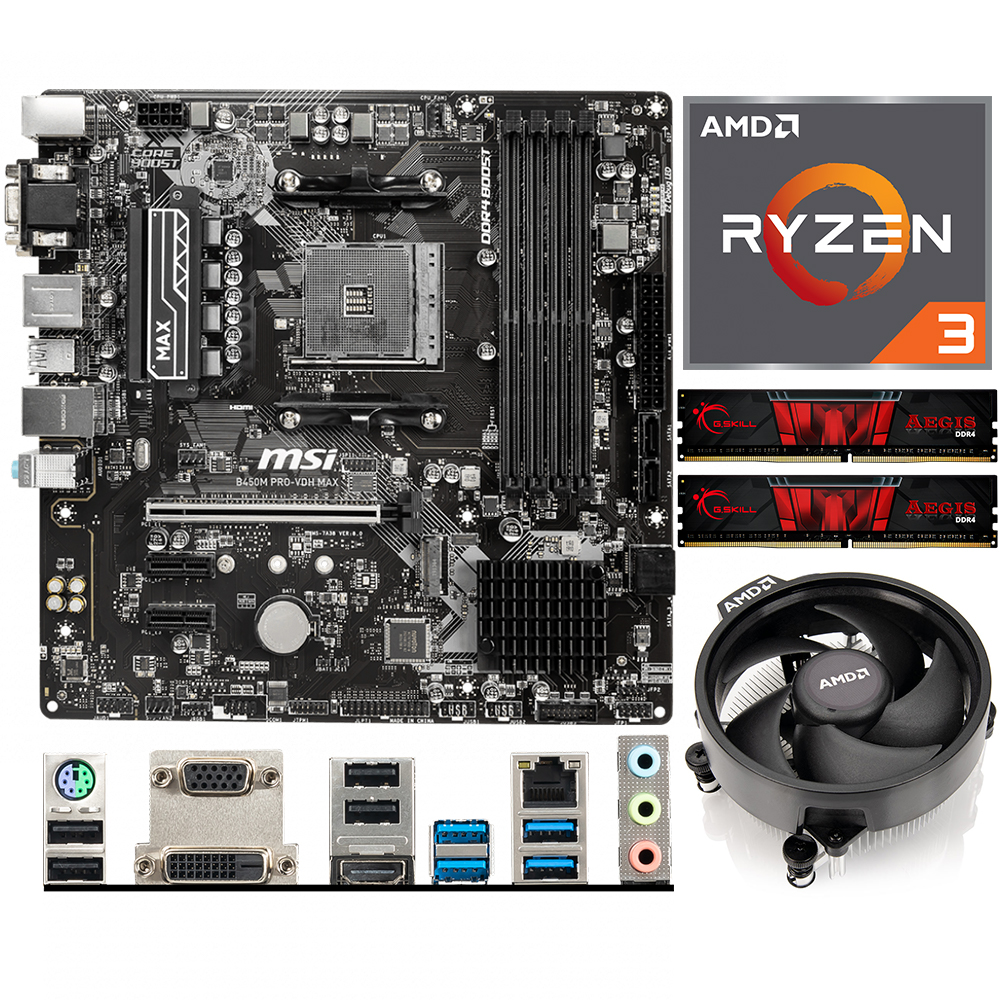 Aufrüstkit AMD Ryzen 3 4300GE (4x 3,5GHz) + 16GB RAM + MSI B450M Pro-VDH Max Mainboard 