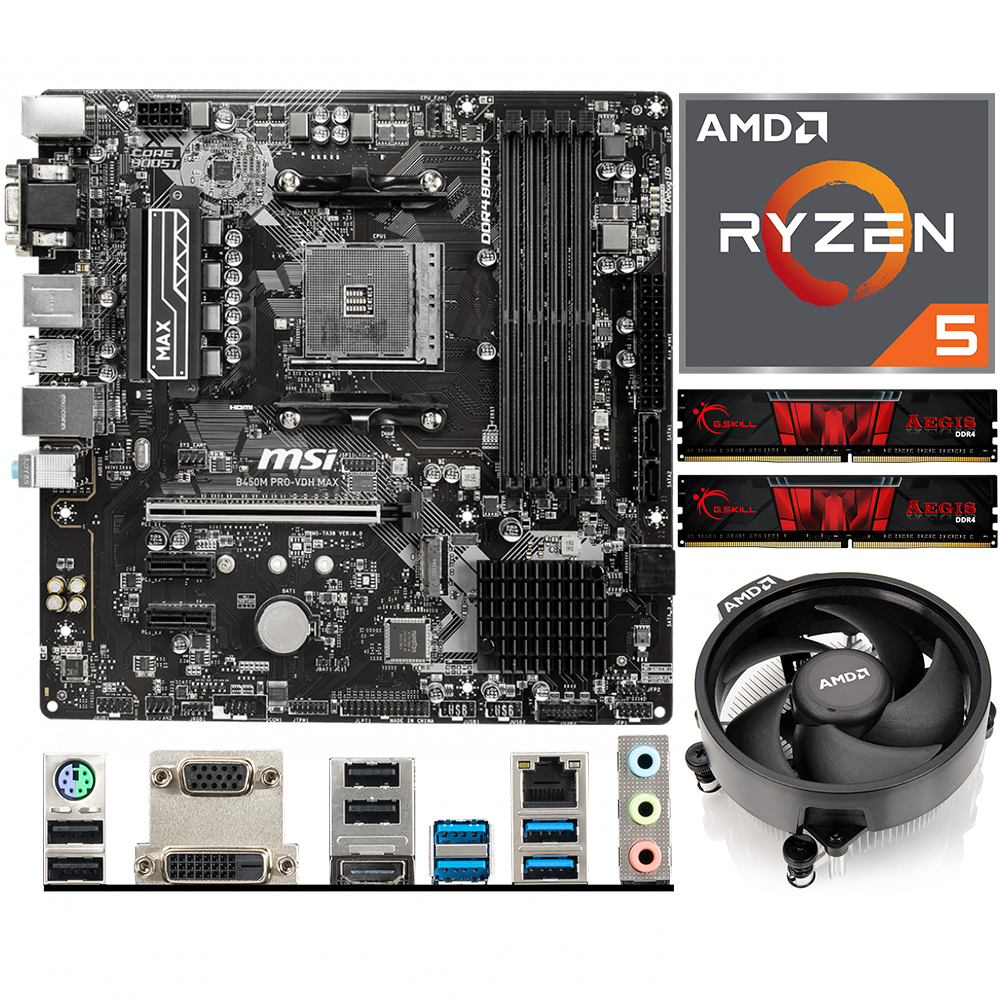 Aufrüstkit AMD Ryzen 5 3600 (6x 3,6GHz) + 16GB RAM + MSI B450M Pro-VDH Max Mainboard 
