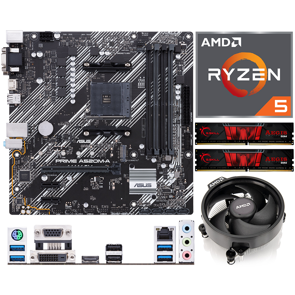 Aufrüstkit AMD Ryzen 5 3600 (6x 3,6GHz) + 16GB RAM + ASUS Prime A520M-A Mainboard 