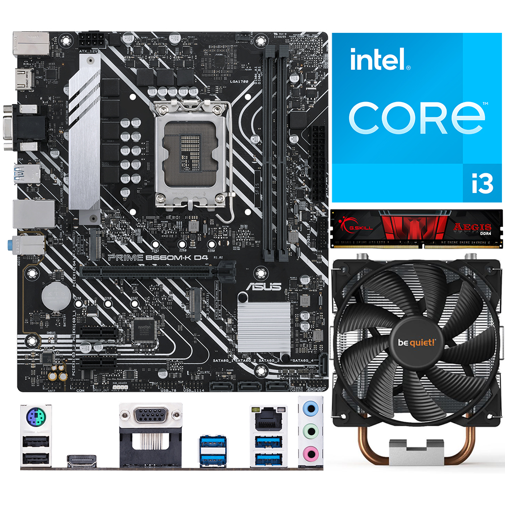 Aufrüstkit Intel i3-12100 (4x 3,3GHz) + 8GB RAM + ASUS Prime B660M-K D4 Mainboard 