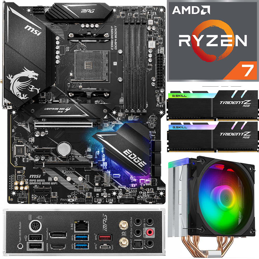 Aufrüstkit AMD Ryzen 7 5800X (8x 3,8GHz) + 16GB RGB RAM + MSI MPG B550 Gaming Edge WIFI Mainboard 