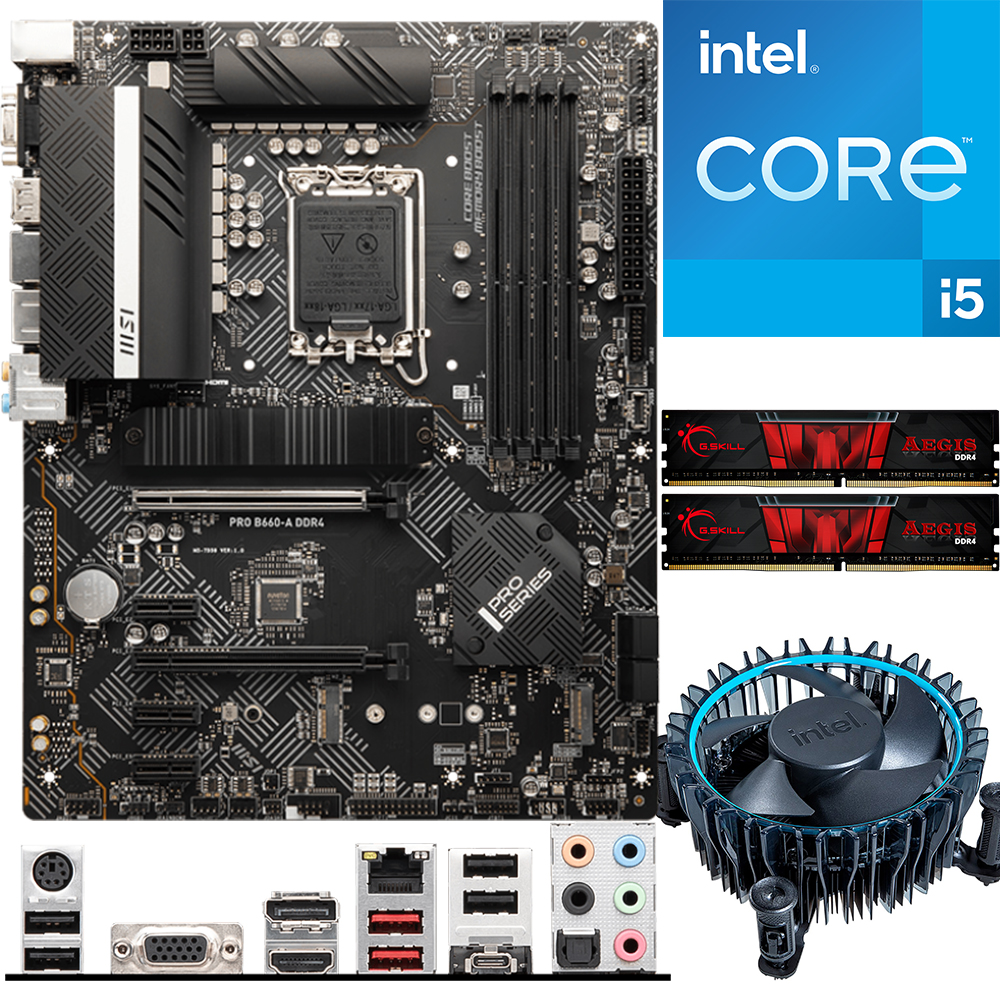 Aufrüstkit Intel i5-12400 (6x 2,5GHz) + 16GB RAM + MSI PRO B660-A DDR4 Mainboard 