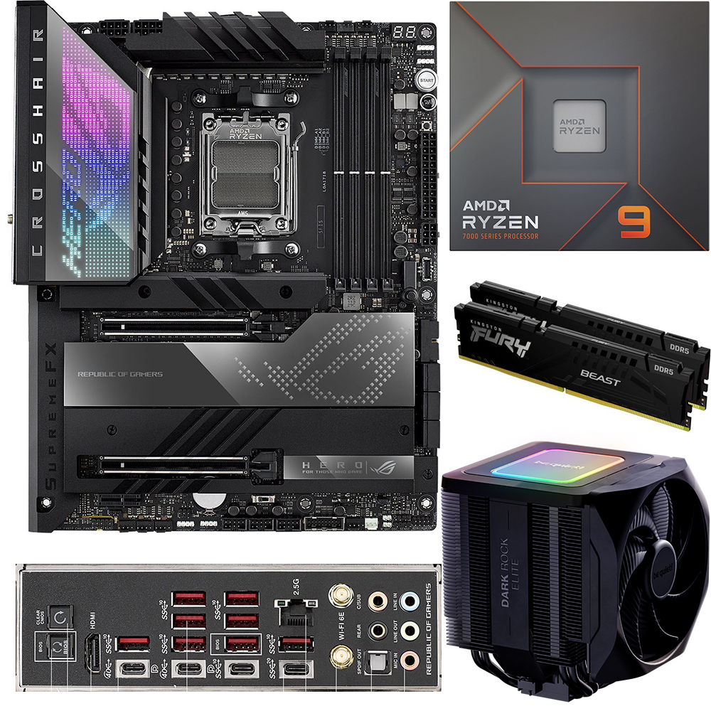 Aufrüstkit AMD Ryzen 9 7950X3D (16x 4,5GHz) + 64GB RAM + ASUS ROG Crosshair X670E Hero Mainboard 
