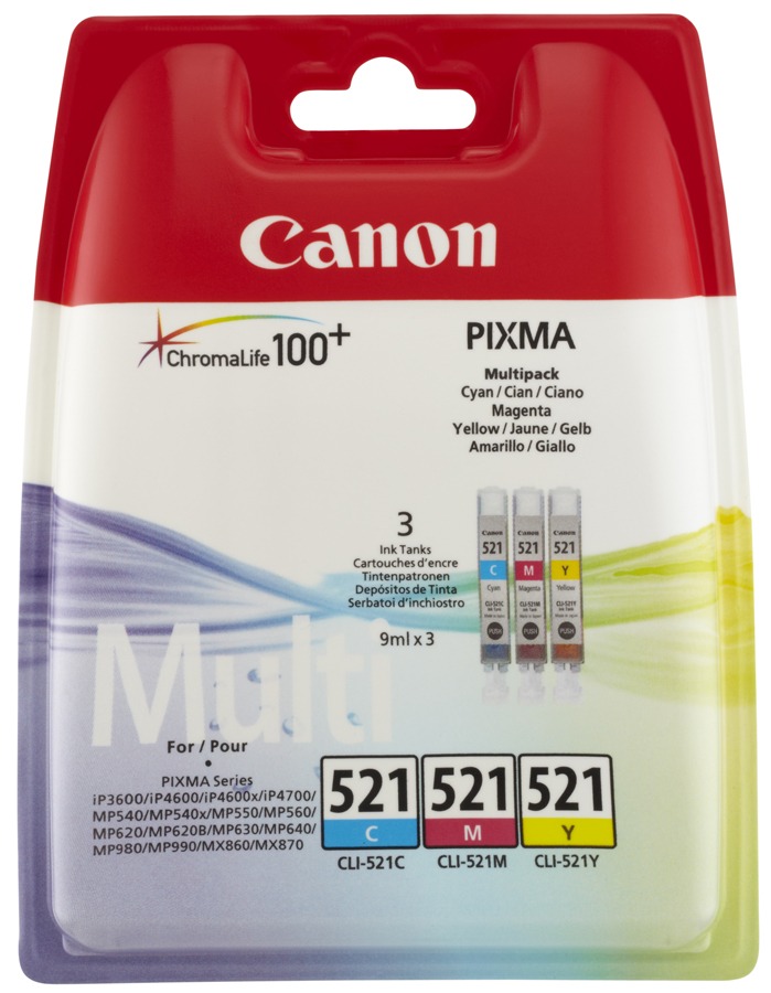 Canon CLI-521 Multipack Tintenpatrone Gelb, Cyan, Magenta 